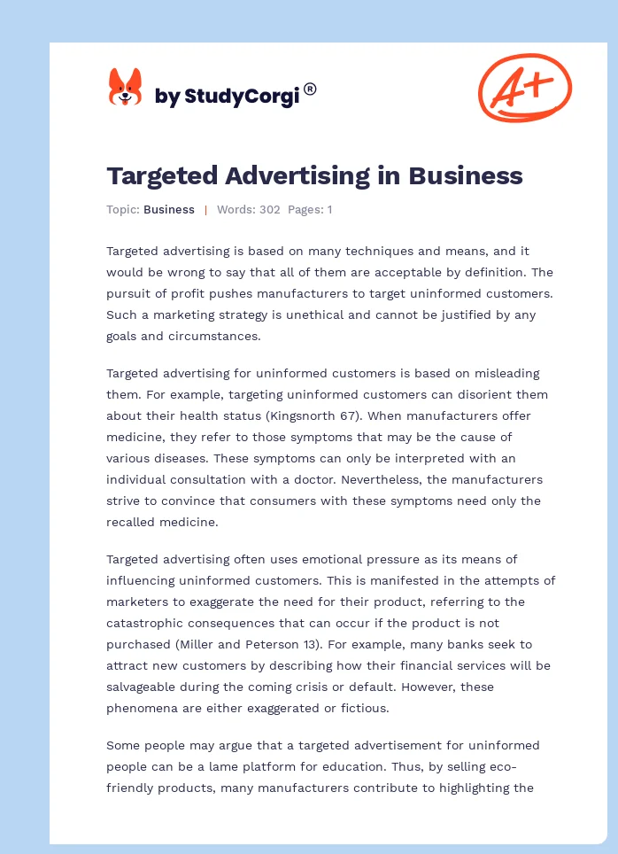 Targeted Advertising in Business. Page 1