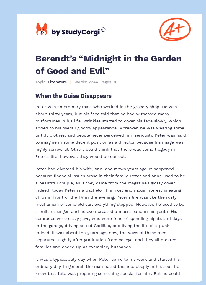 Berendt’s “Midnight in the Garden of Good and Evil”. Page 1