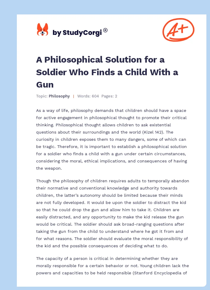 A Philosophical Solution for a Soldier Who Finds a Child With a Gun. Page 1