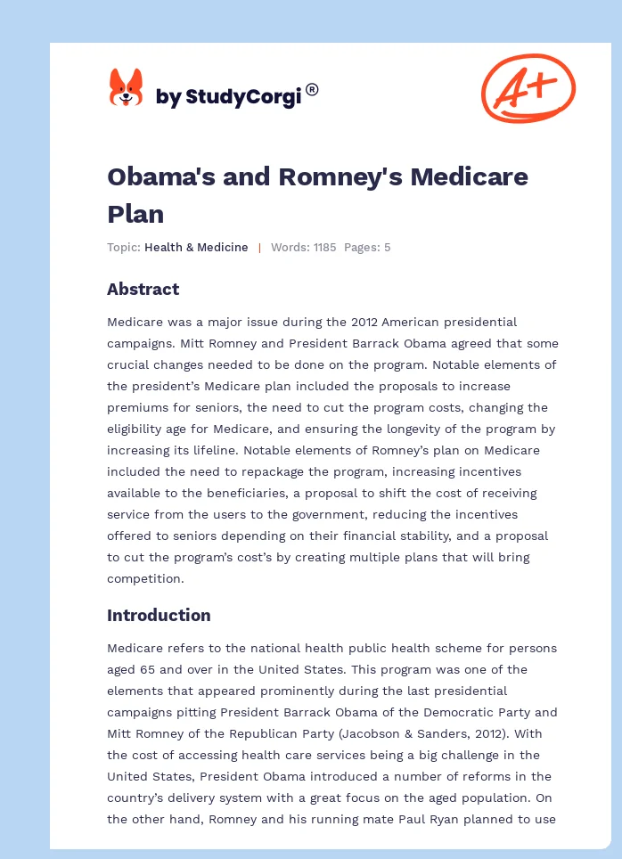 Obama's and Romney's Medicare Plan. Page 1