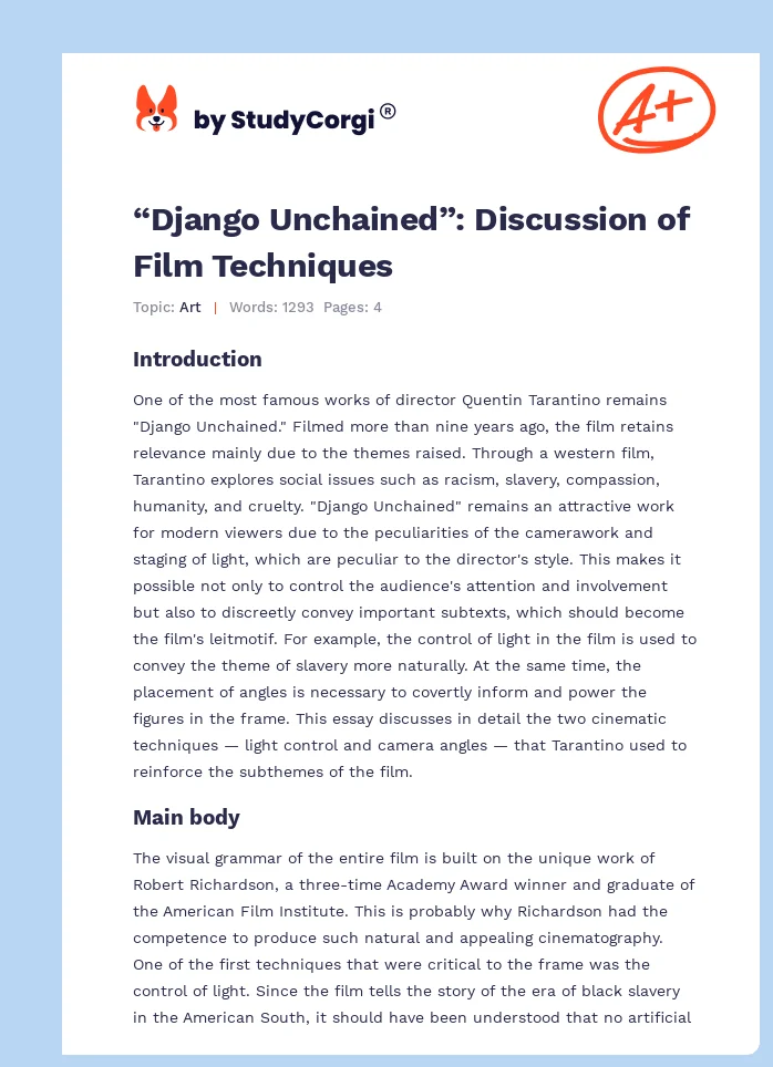 “Django Unchained”: Discussion of Film Techniques. Page 1
