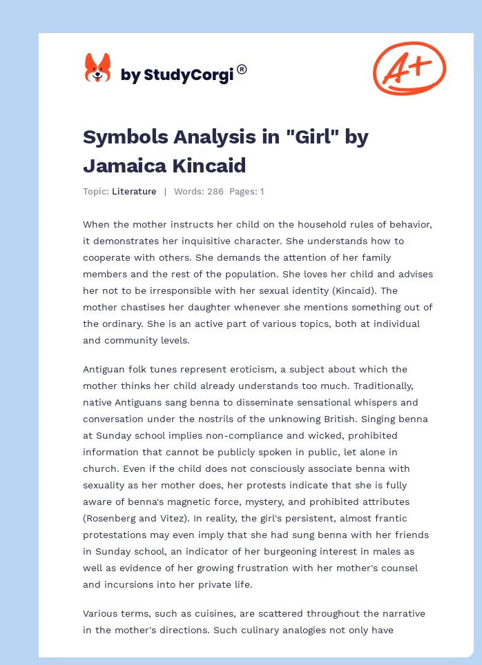Symbols Analysis in "Girl" by Jamaica Kincaid. Page 1