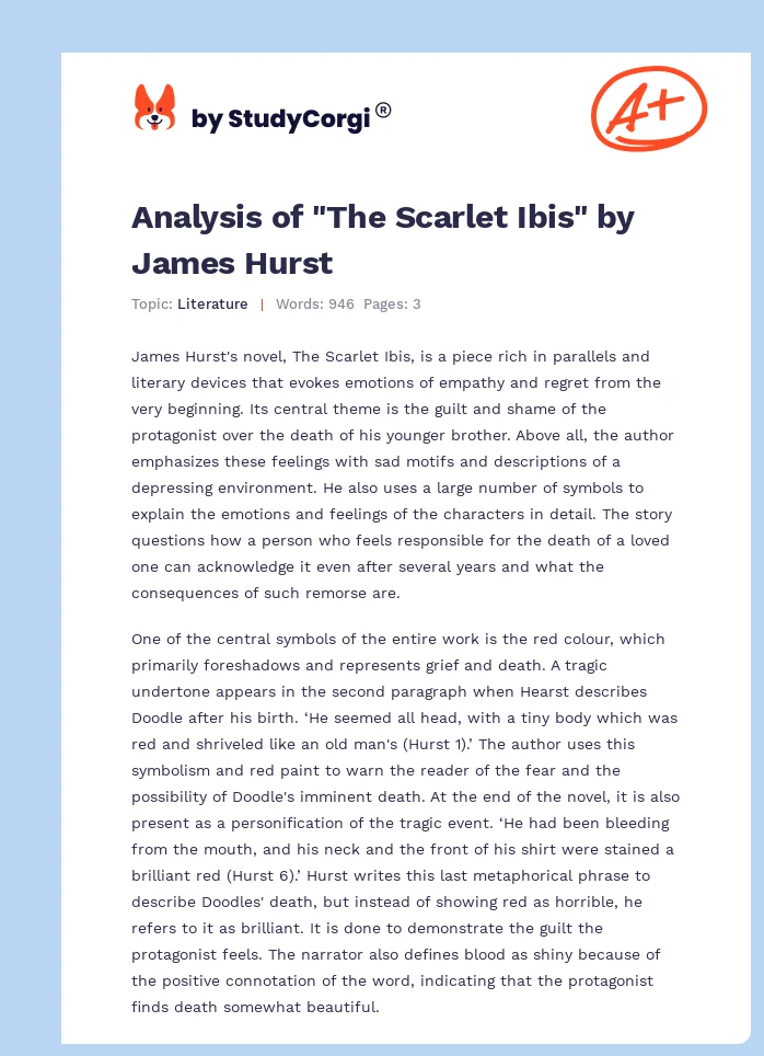 Analysis of "The Scarlet Ibis" by James Hurst. Page 1