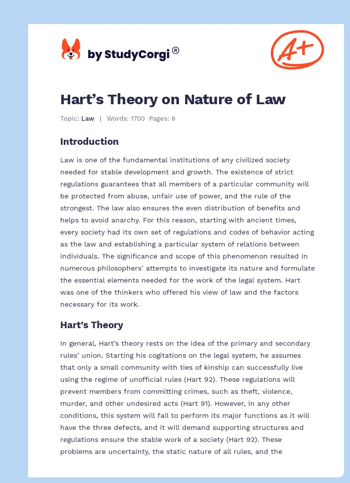 Hart’s Theory on Nature of Law. Page 1