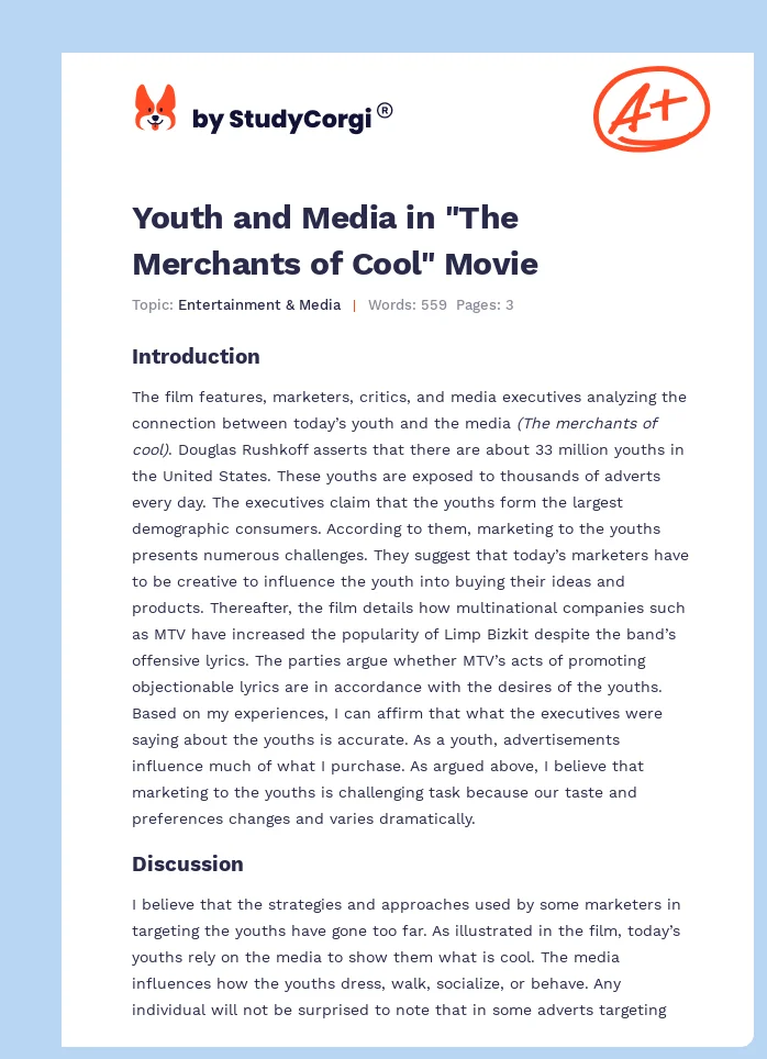 Youth and Media in "The Merchants of Cool" Movie. Page 1