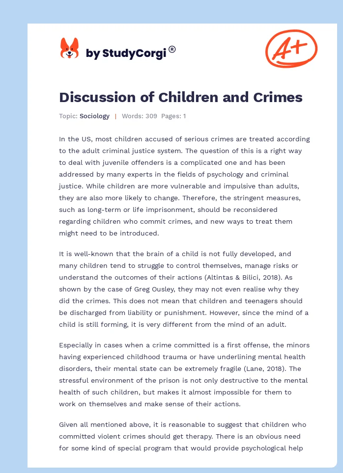 Discussion of Children and Crimes. Page 1