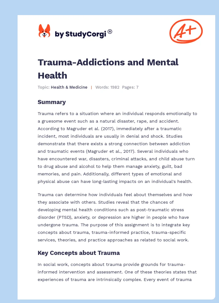 Trauma-Addictions and Mental Health. Page 1