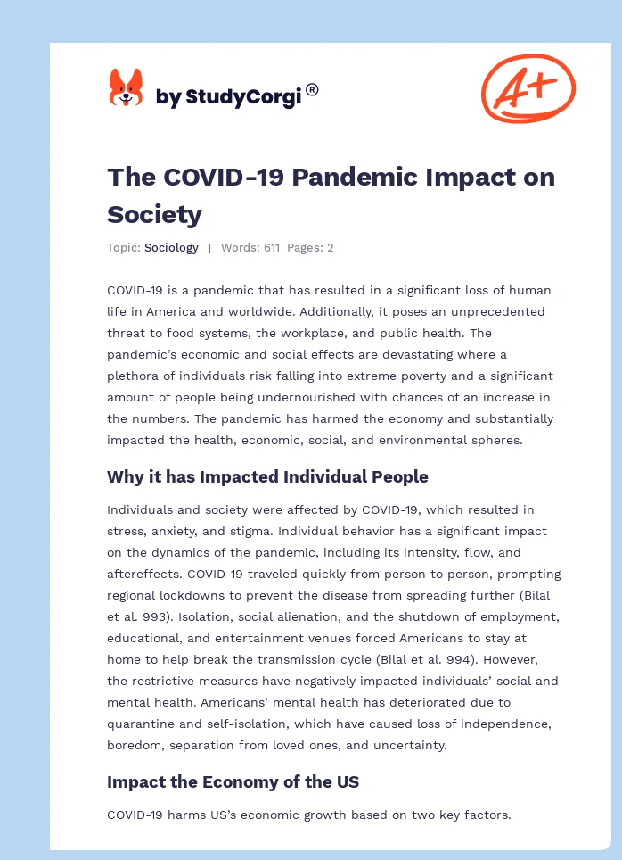 The COVID-19 Pandemic Impact on Society. Page 1