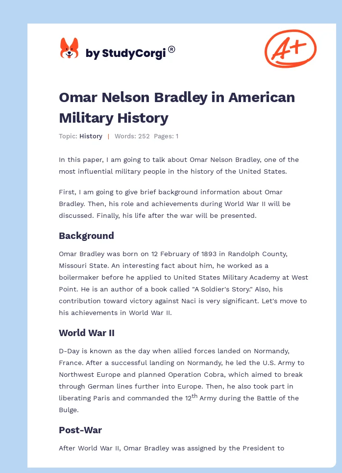 Omar Nelson Bradley in American Military History. Page 1