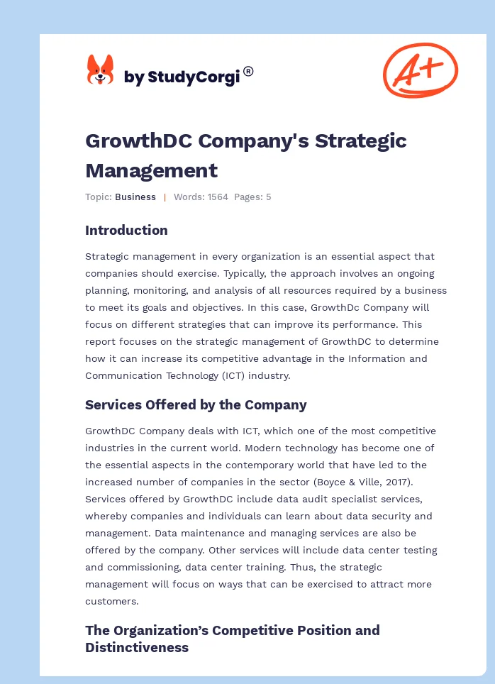 GrowthDC Company's Strategic Management. Page 1