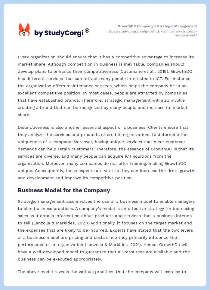 GrowthDC Company's Strategic Management. Page 2