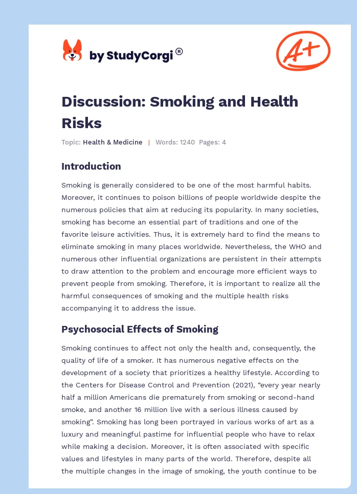 Discussion: Smoking and Health Risks. Page 1