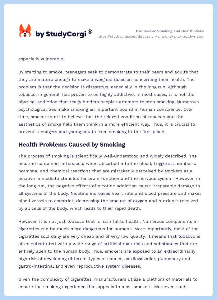 Discussion: Smoking and Health Risks. Page 2