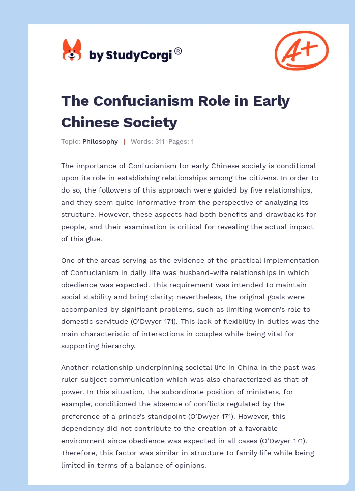 The Confucianism Role in Early Chinese Society. Page 1
