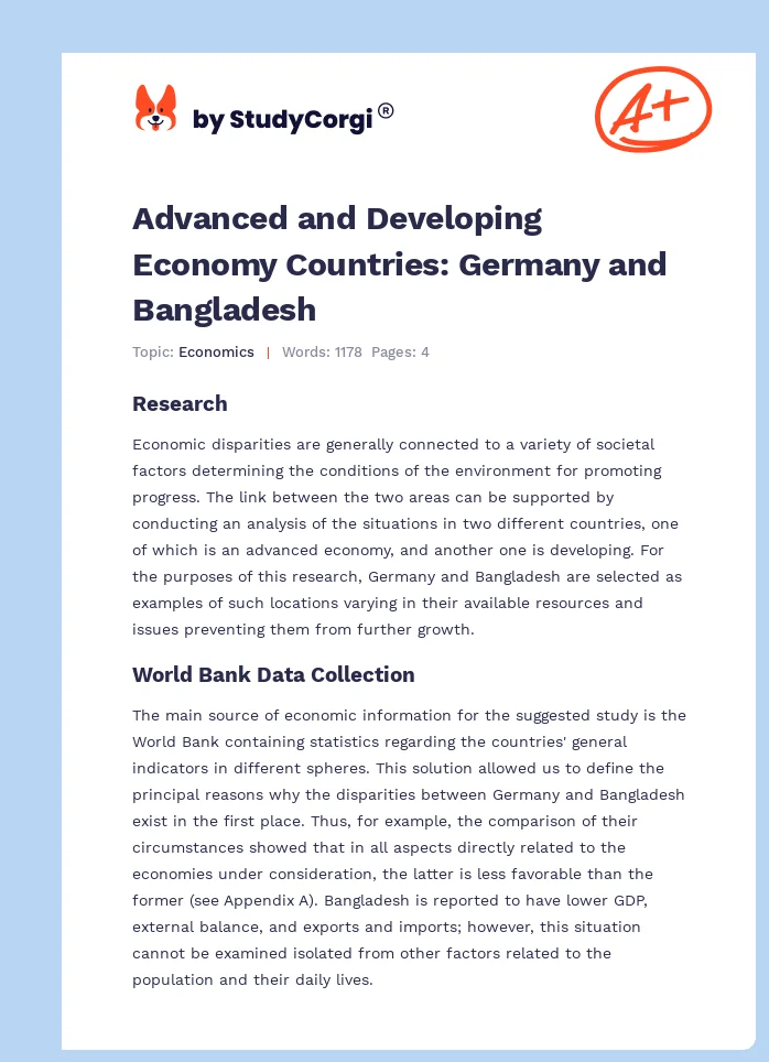 Advanced and Developing Economy Countries: Germany and Bangladesh. Page 1