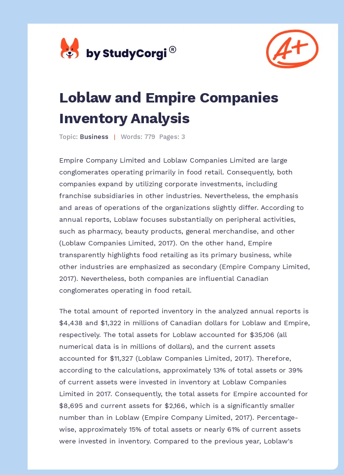 Loblaw and Empire Companies Inventory Analysis. Page 1