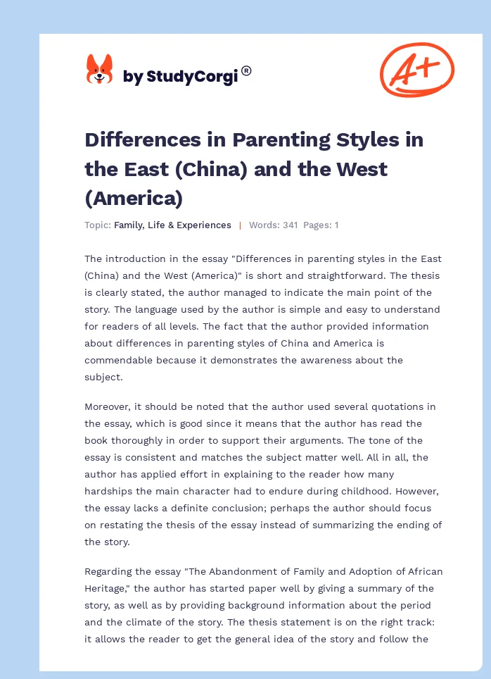 Differences in Parenting Styles in the East (China) and the West (America). Page 1