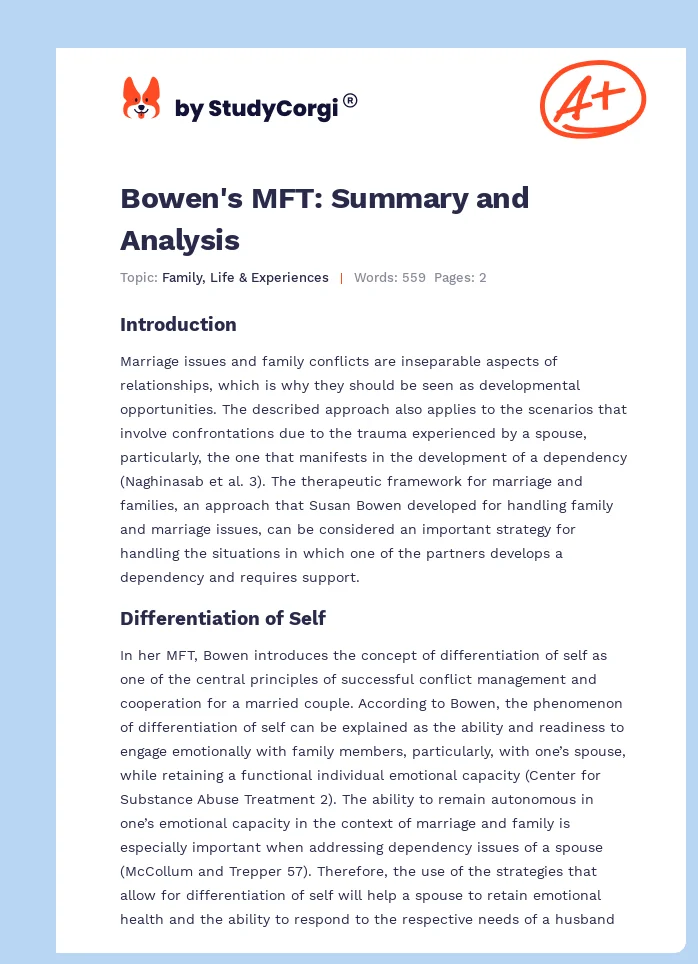 Bowen's MFT: Summary and Analysis. Page 1