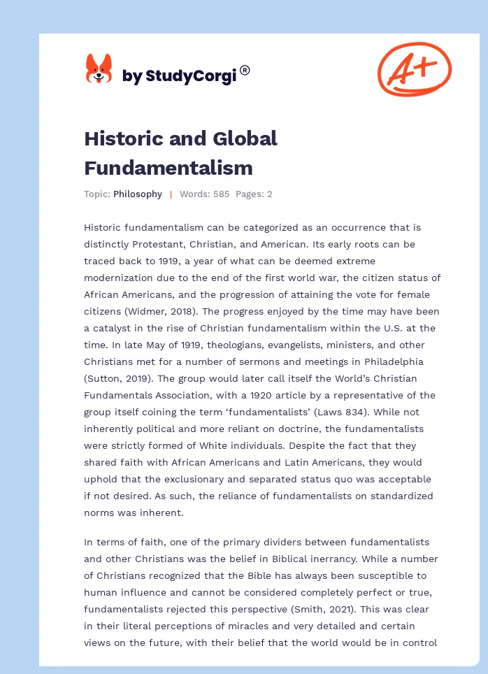 Historic and Global Fundamentalism. Page 1