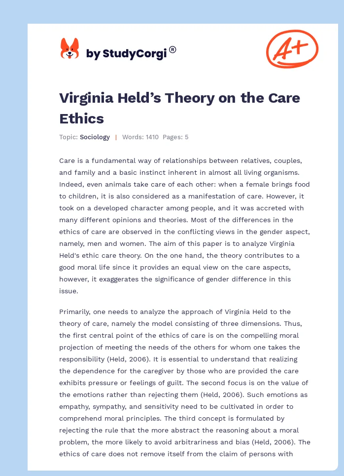 Virginia Held’s Theory on the Care Ethics. Page 1