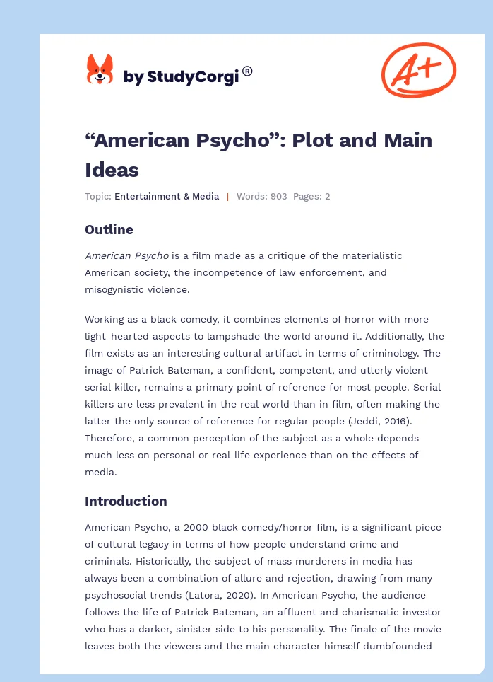 “American Psycho”: Plot and Main Ideas. Page 1