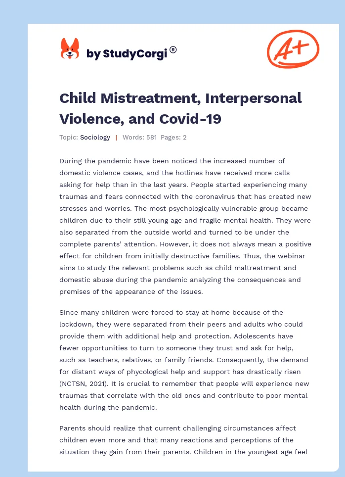 Child Mistreatment, Interpersonal Violence, and Covid-19. Page 1