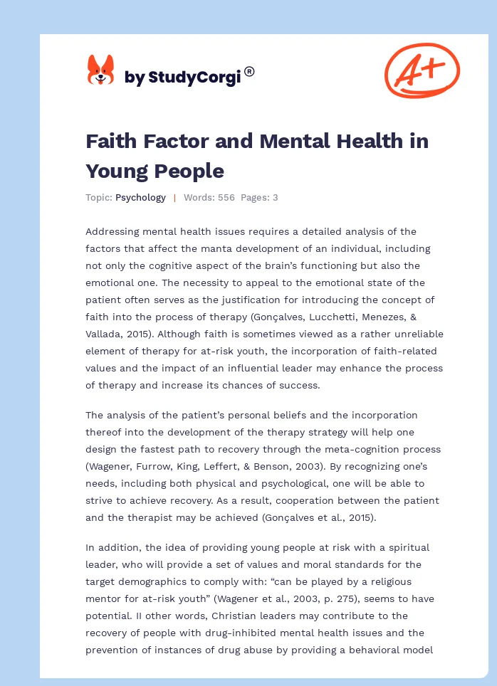 Faith Factor and Mental Health in Young People. Page 1