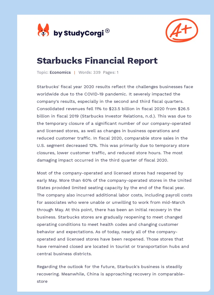 Starbucks Financial Report. Page 1