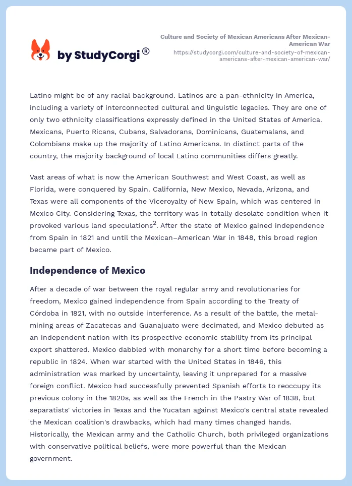 Culture and Society of Mexican Americans After Mexican-American War. Page 2