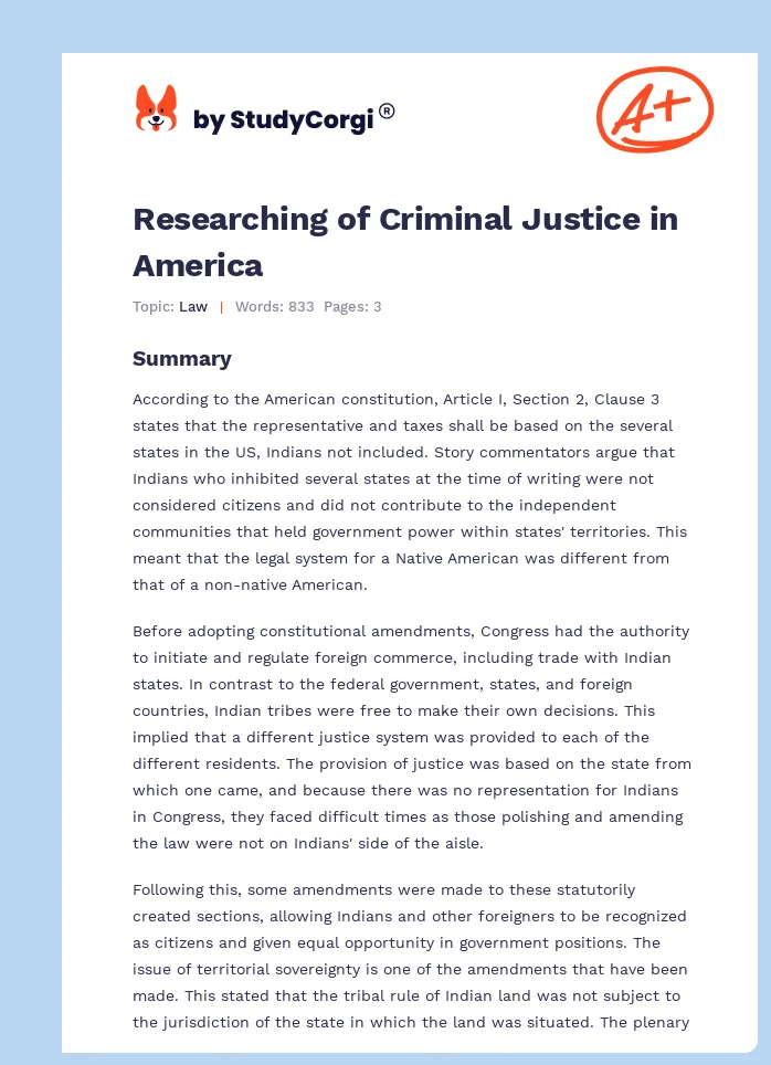 Researching of Criminal Justice in America. Page 1
