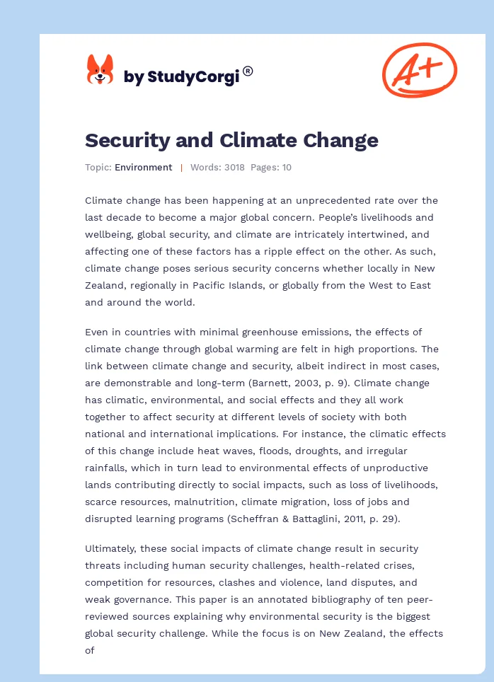 Security and Climate Change. Page 1