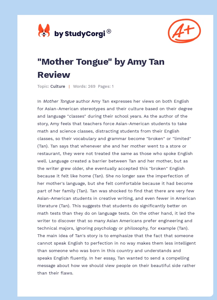 "Mother Tongue" by Amy Tan Review. Page 1
