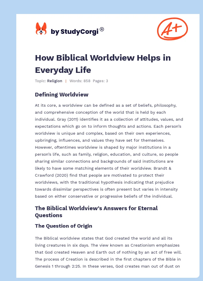 How Biblical Worldview Helps in Everyday Life. Page 1