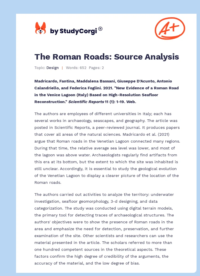 The Roman Roads: Source Analysis. Page 1