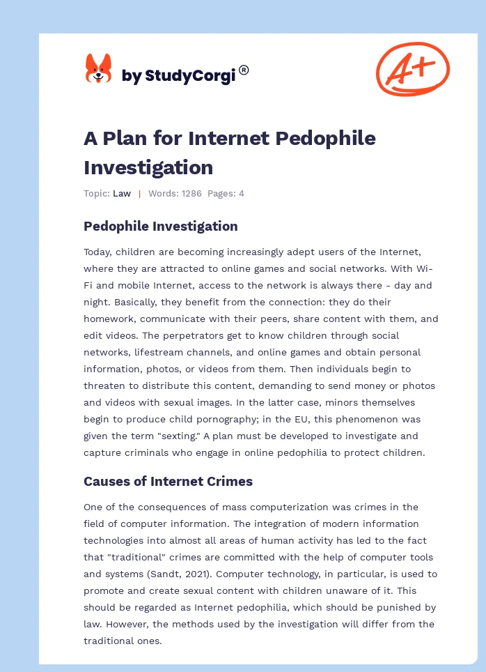 A Plan for Internet Pedophile Investigation. Page 1