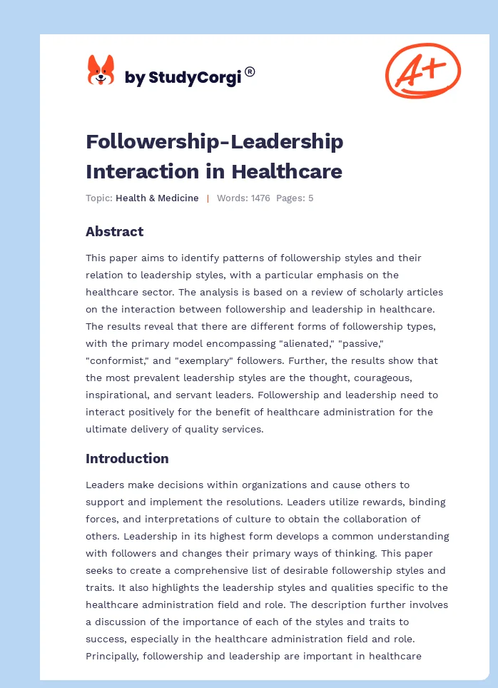 Followership-Leadership Interaction in Healthcare. Page 1