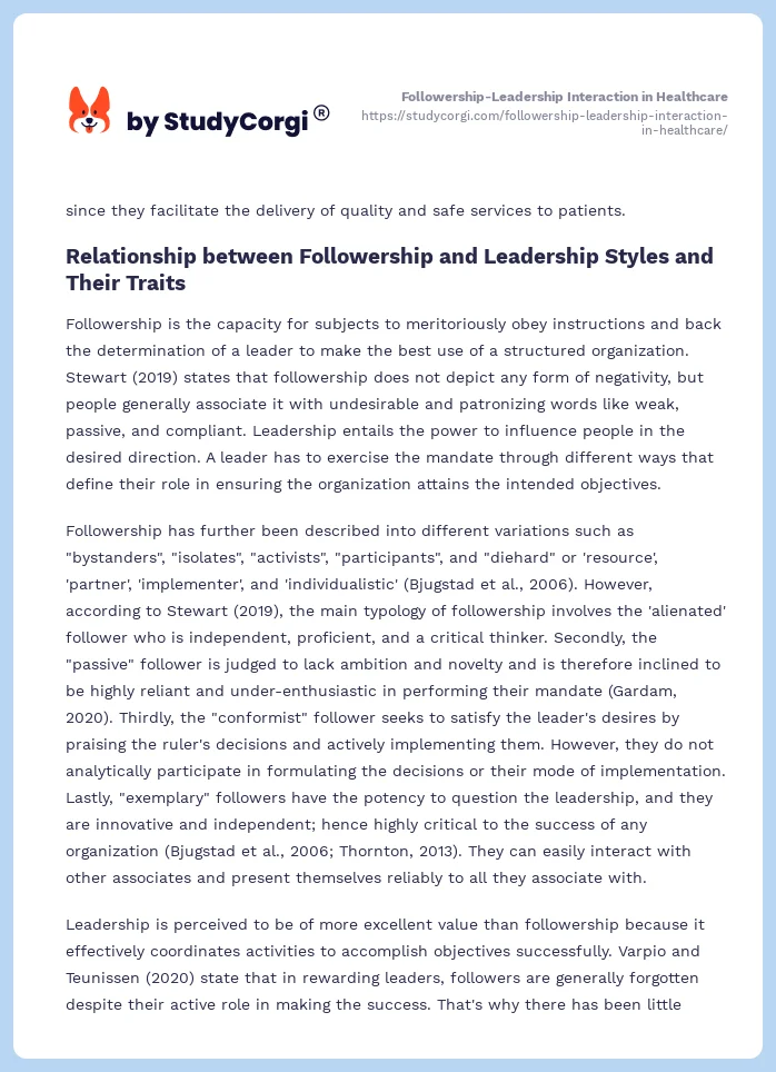 Followership-Leadership Interaction in Healthcare. Page 2