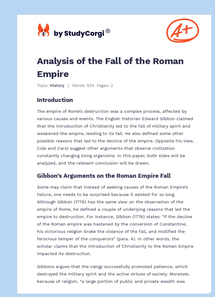 Analysis of the Fall of the Roman Empire. Page 1