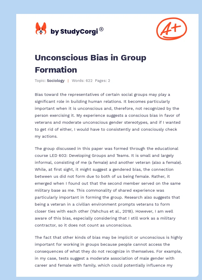 Unconscious Bias in Group Formation. Page 1