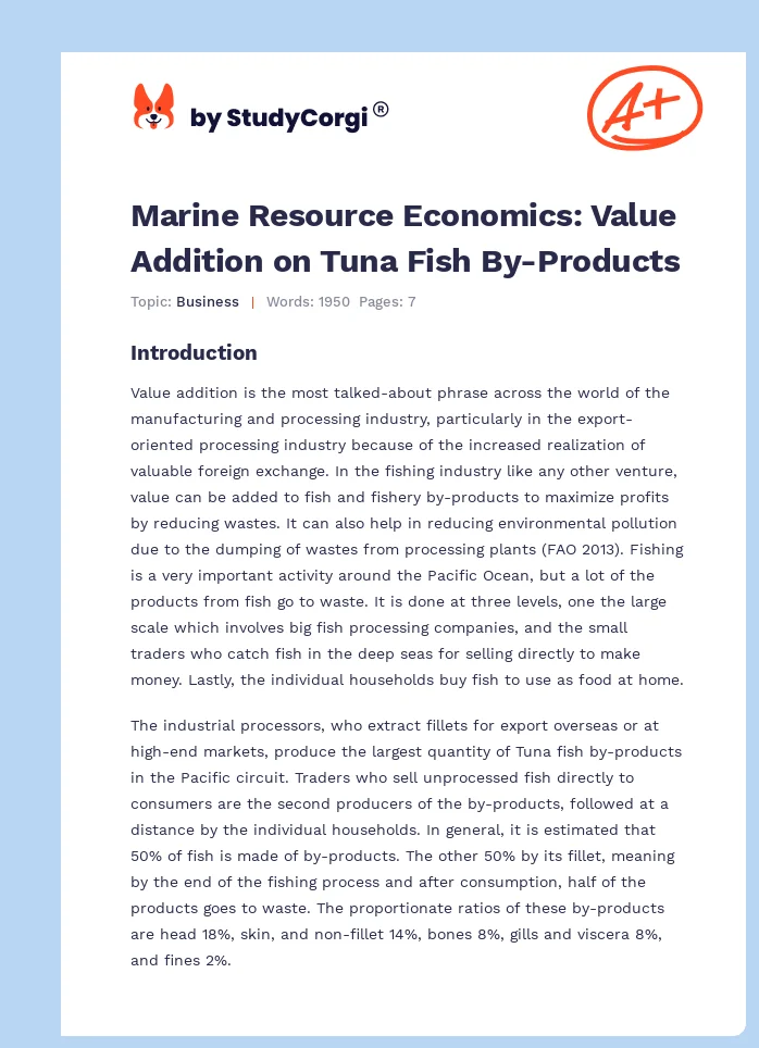Marine Resource Economics: Value Addition on Tuna Fish By-Products. Page 1