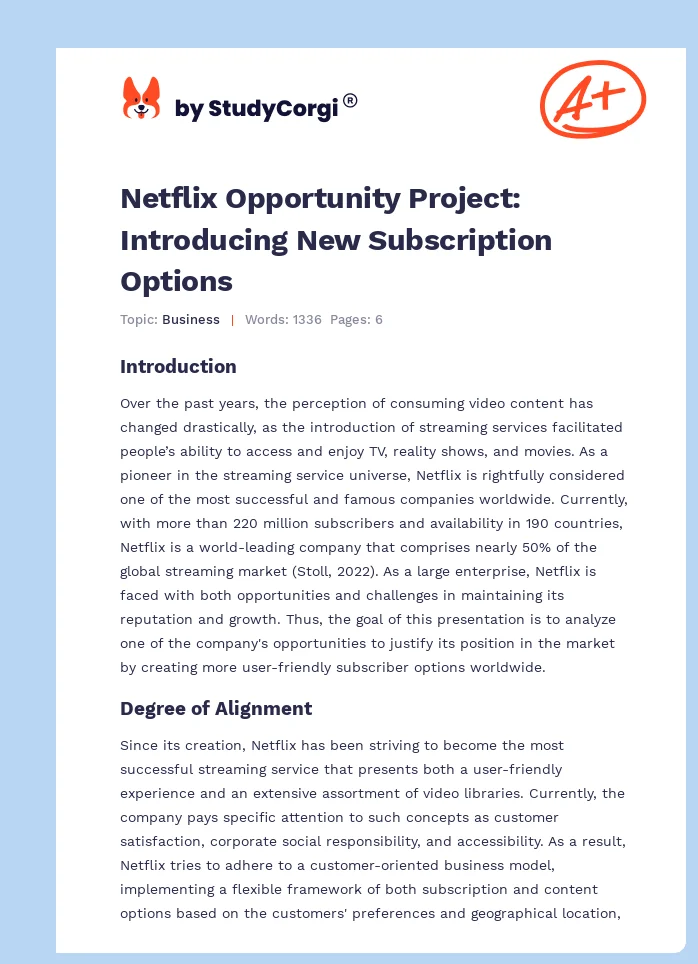 Netflix Opportunity Project: Introducing New Subscription Options. Page 1