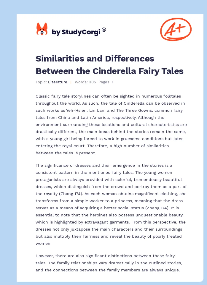 Similarities and Differences Between the Cinderella Fairy Tales. Page 1