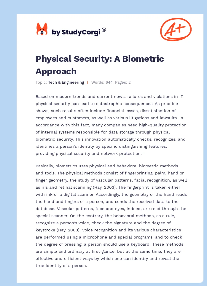 Physical Security: A Biometric Approach. Page 1