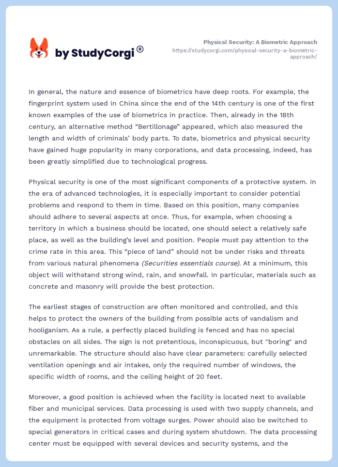 Physical Security: A Biometric Approach. Page 2