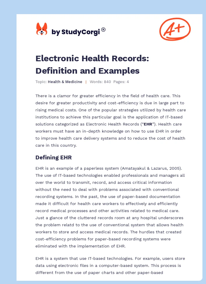 Electronic Health Records: Definition and Examples. Page 1