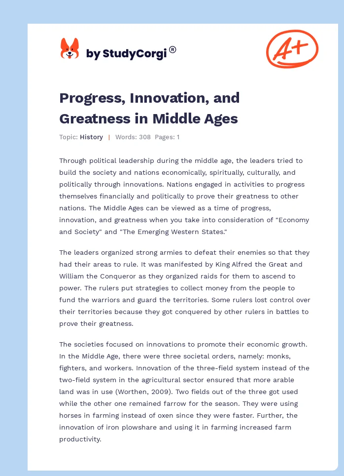 Progress, Innovation, and Greatness in Middle Ages. Page 1