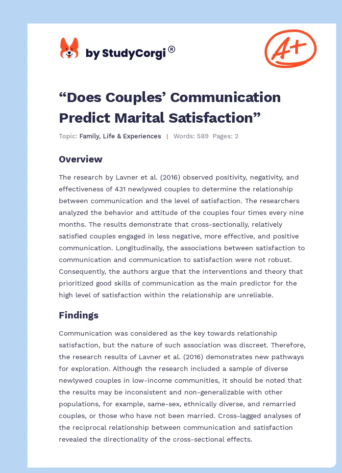“Does Couples’ Communication Predict Marital Satisfaction”. Page 1