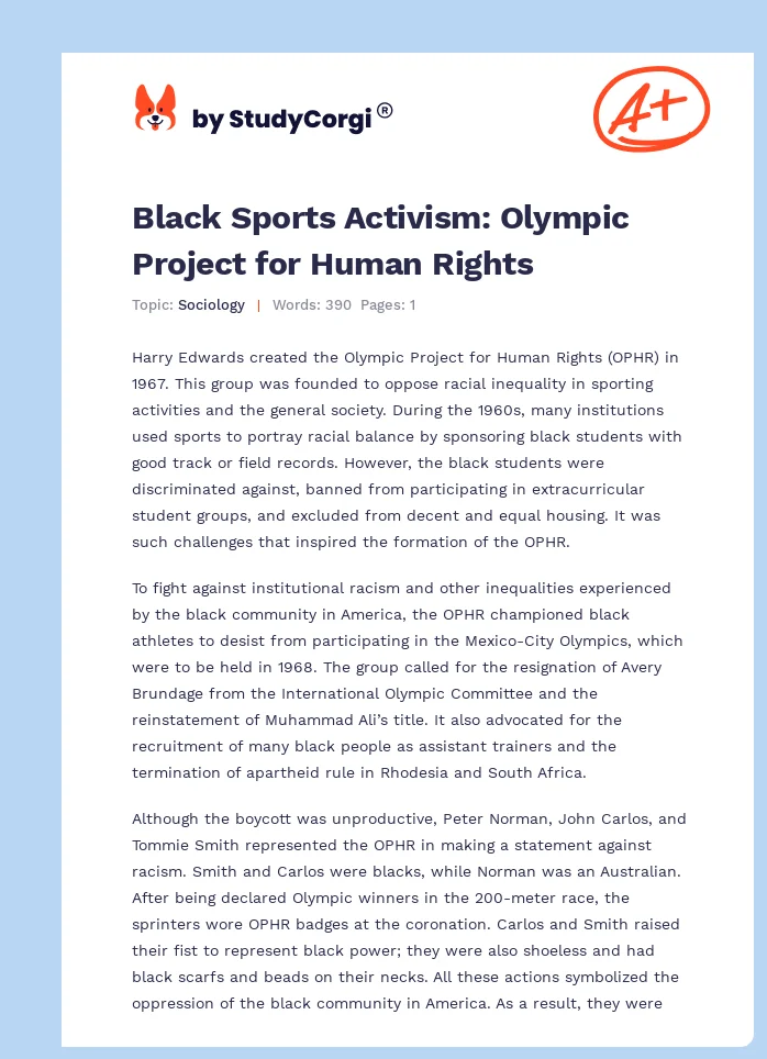 Black Sports Activism: Olympic Project for Human Rights. Page 1