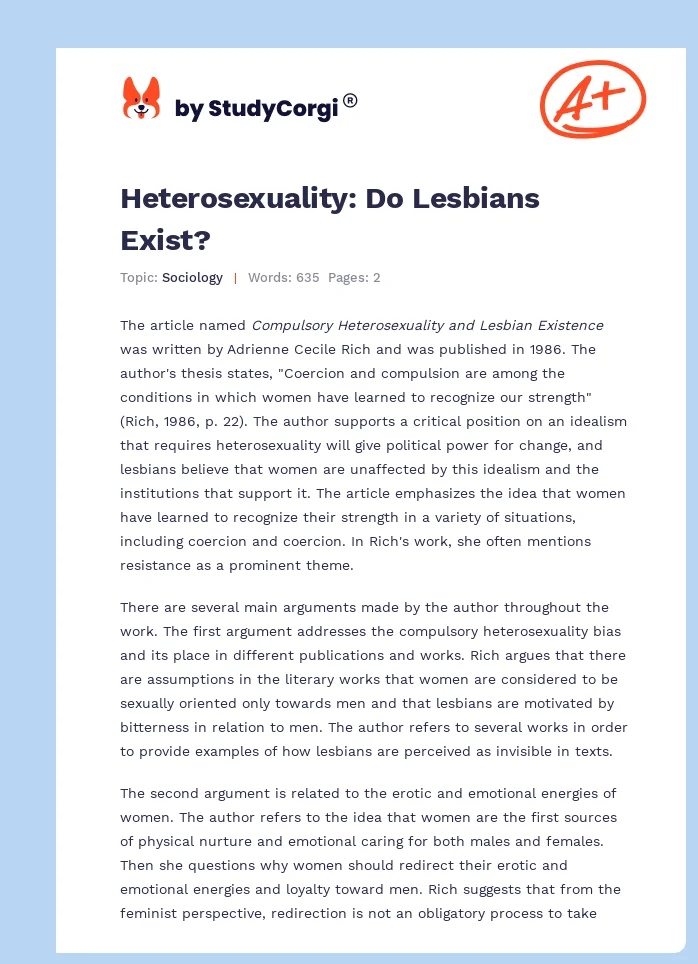 Heterosexuality: Do Lesbians Exist?. Page 1
