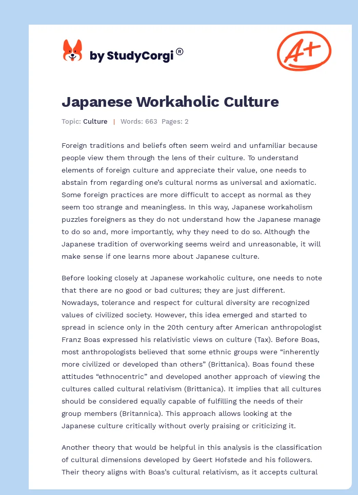 Japanese Workaholic Culture. Page 1
